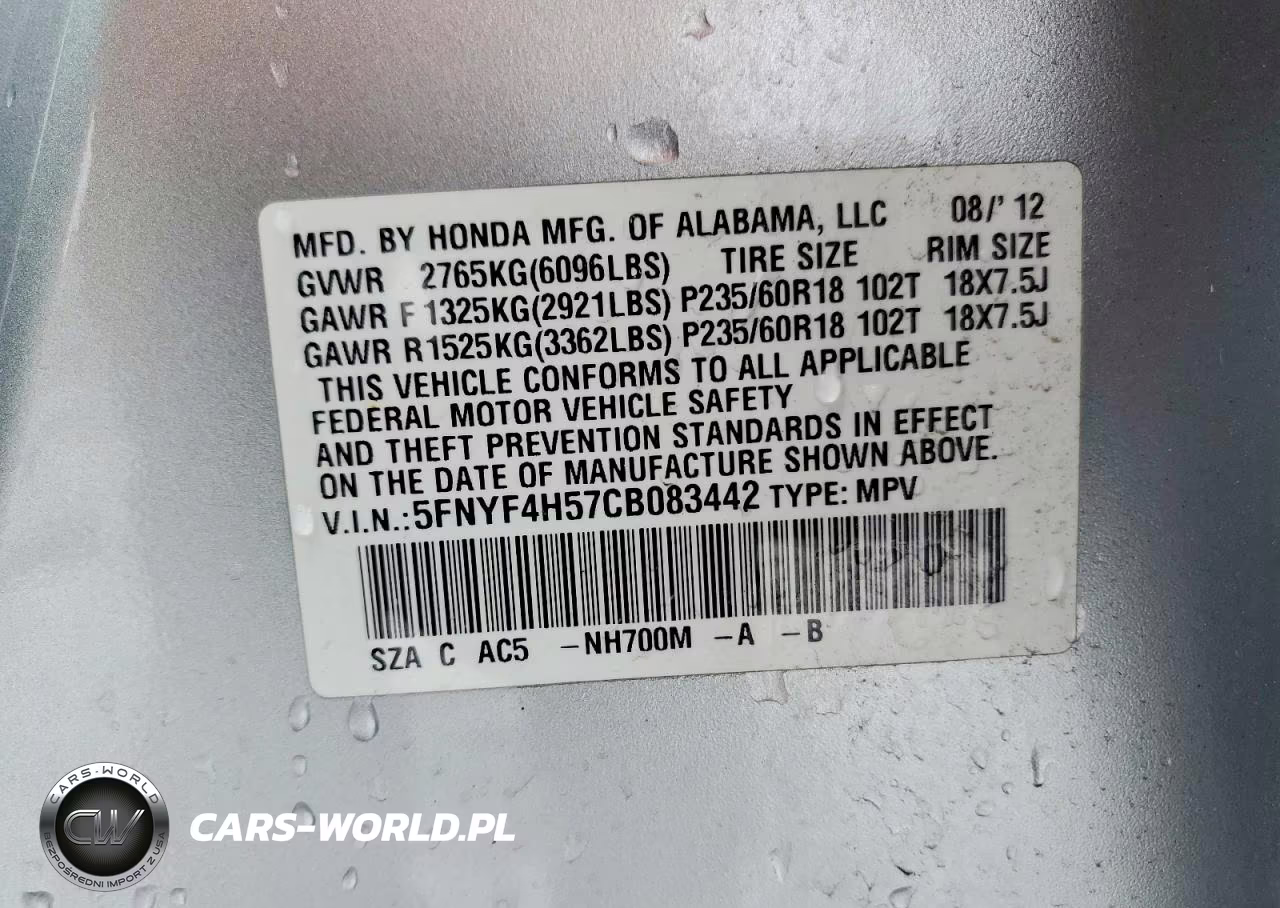 2012 Honda Pilot Exl VIN:5FNYF4H57CB083442 - 13