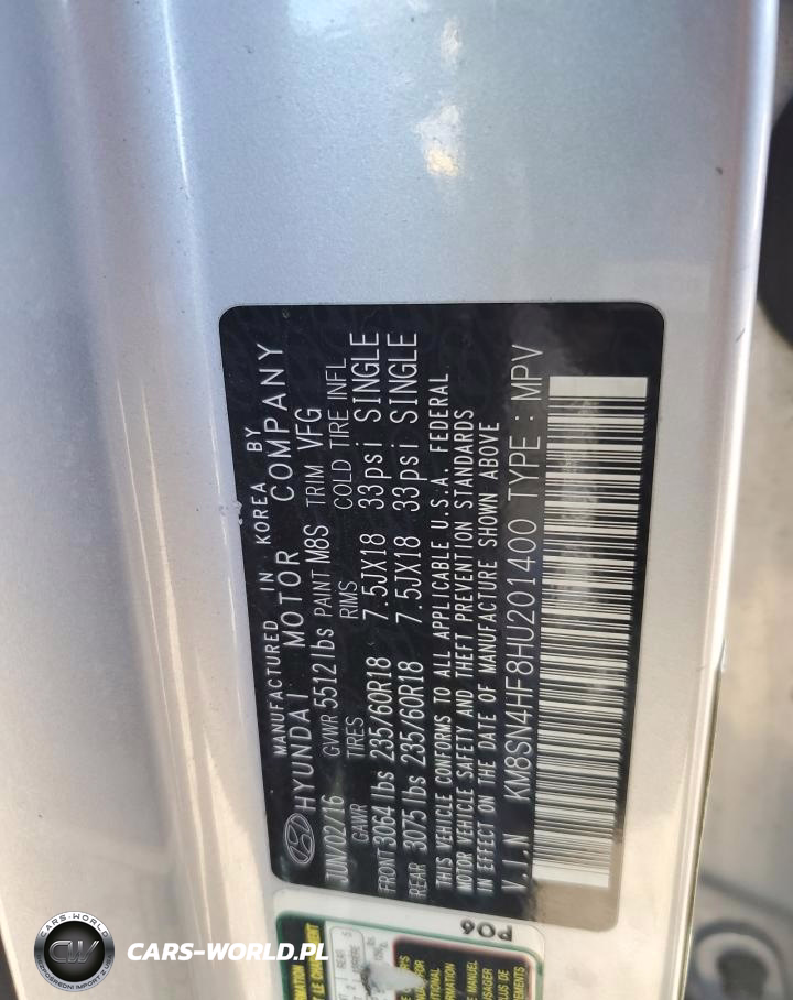 2017 Hyundai Santa Fe Se VIN:KM8SN4HF8HU201400 - 14