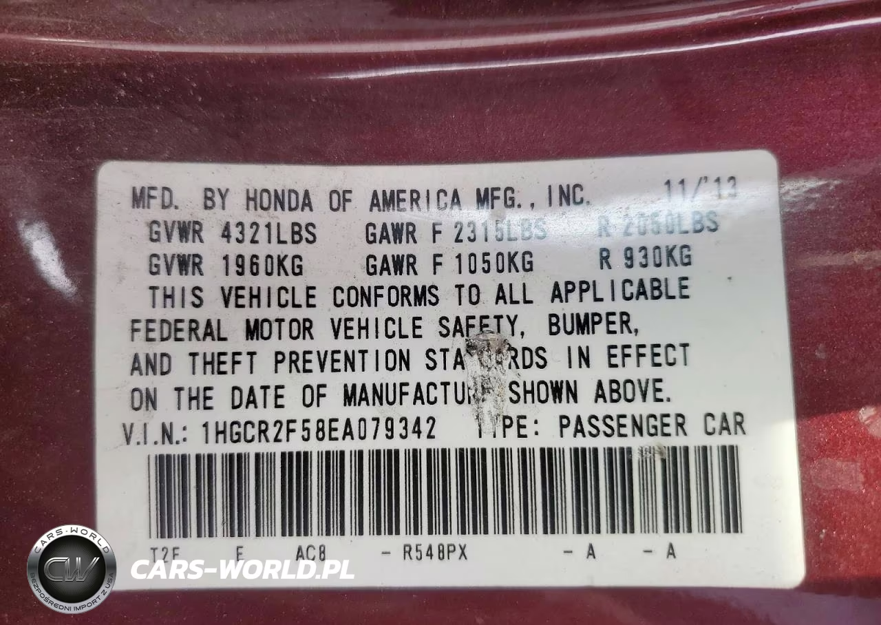 2014 Honda Accord Sport VIN:1HGCR2F58EA079342 - 12
