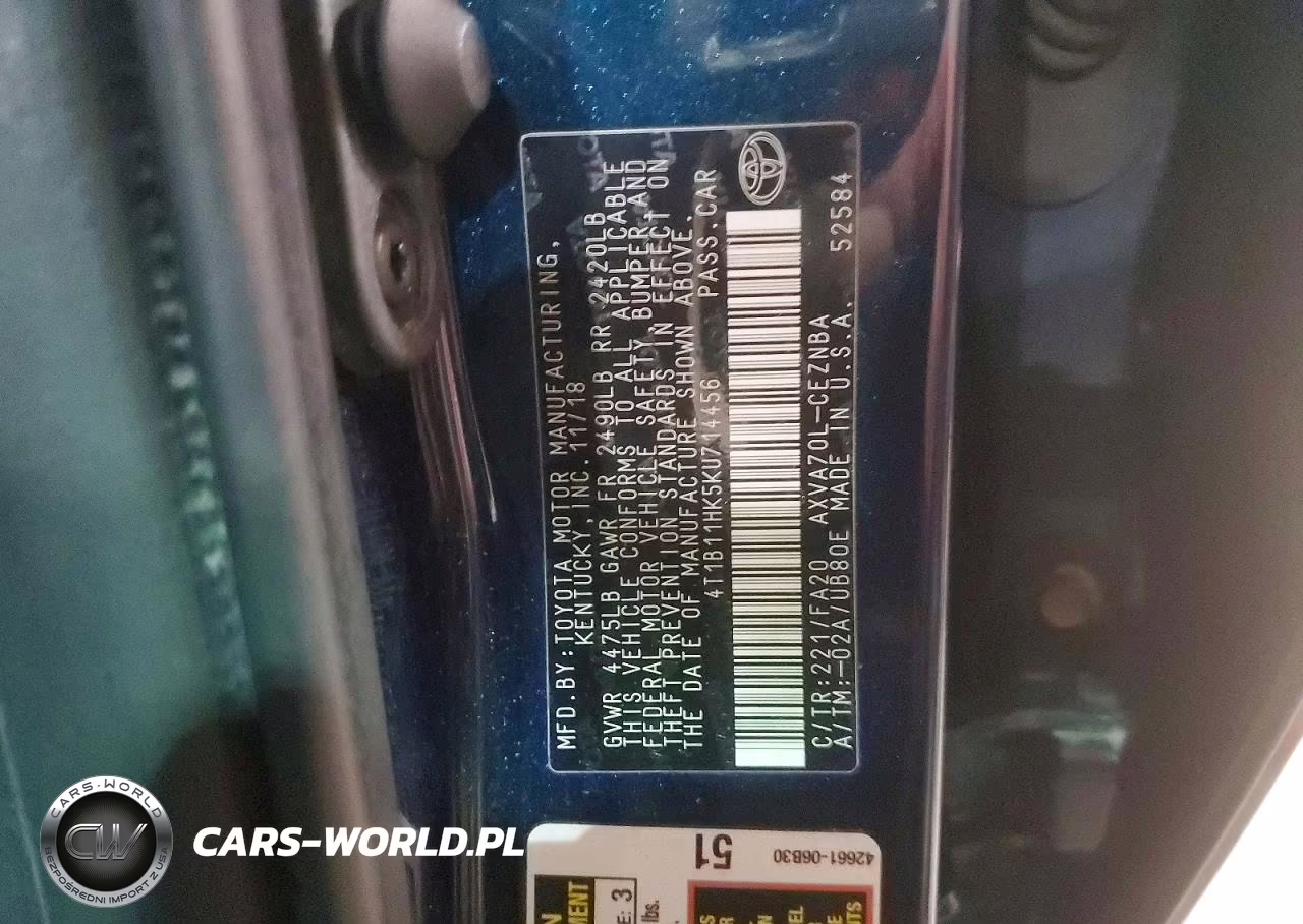 2019 Toyota Camry L VIN:4T1B11HK5KU714456 - 13