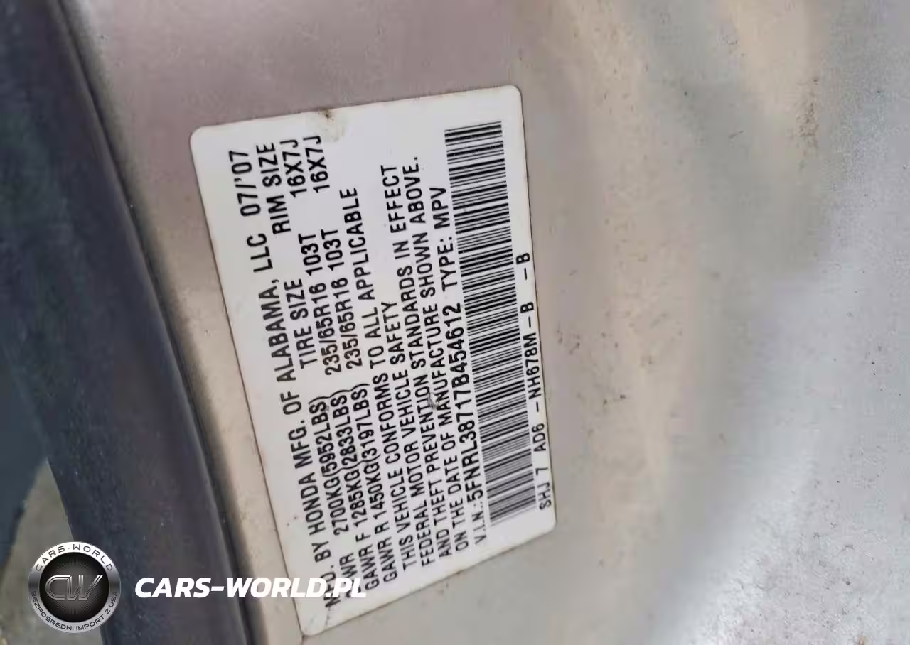 2007 Honda Odyssey Exl VIN:5FNRL38717B454612 - 13