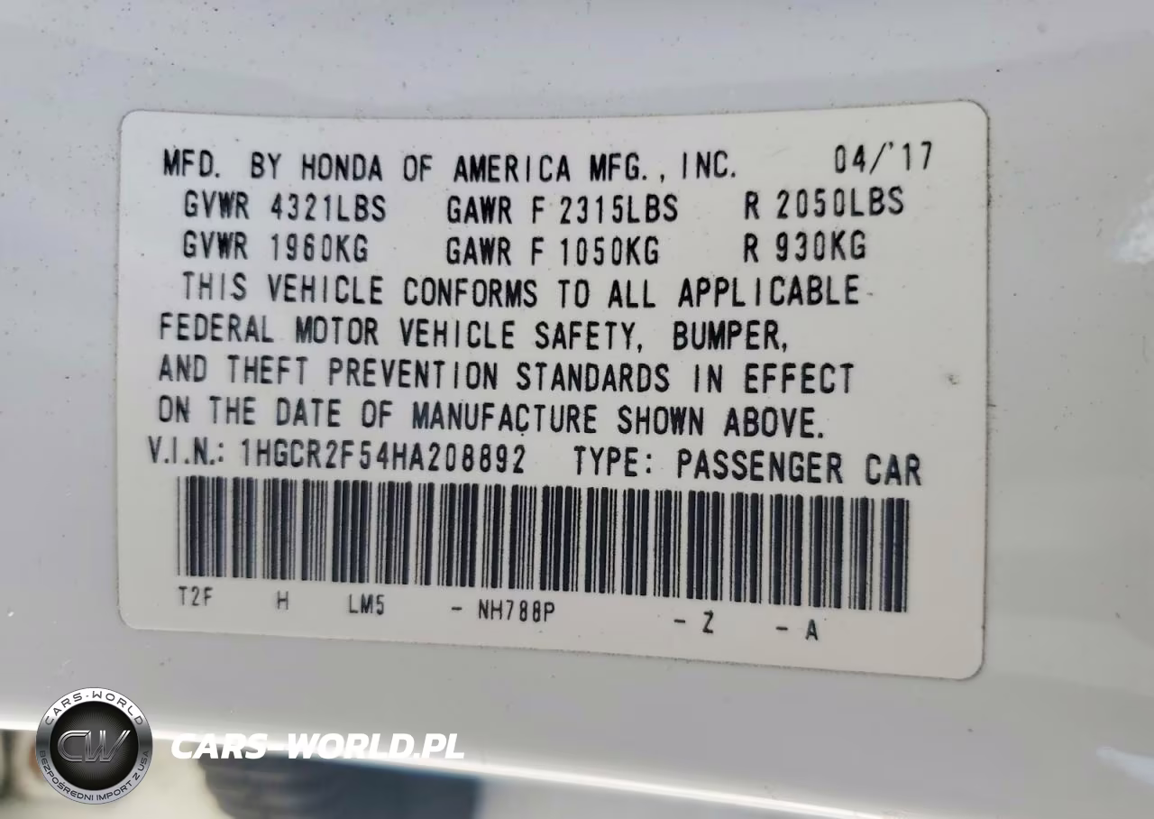 2017 Honda Accord Sport VIN:1HGCR2F54HA208892 - 13