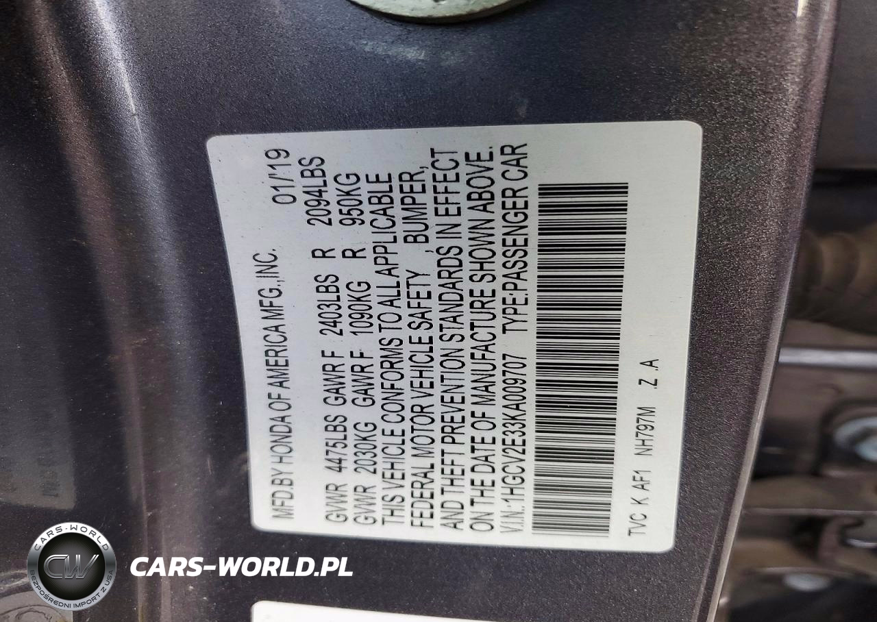 2019 Honda Accord Sport VIN:1HGCV2E33KA009707 - 12