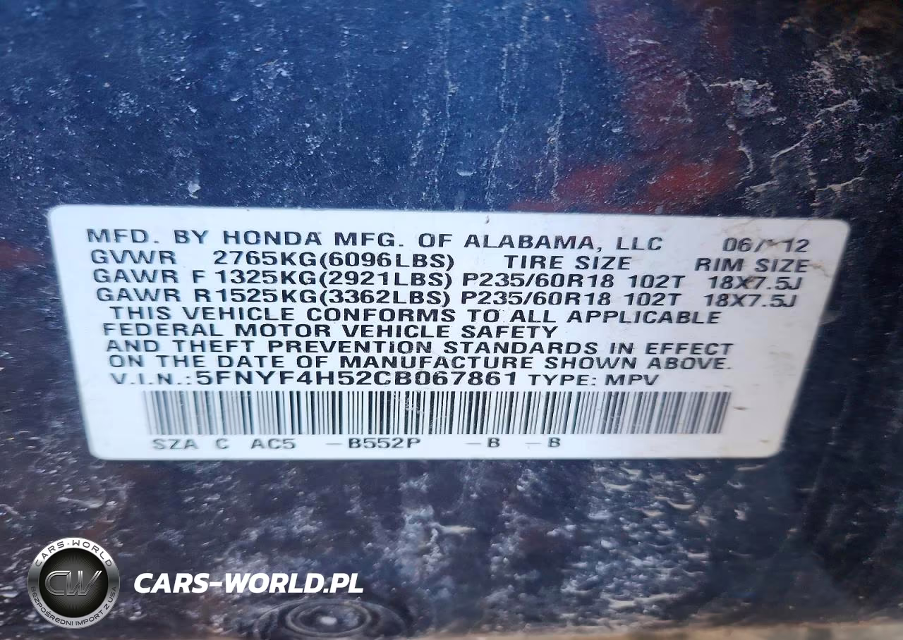2012 Honda Pilot Exl VIN:5FNYF4H52CB067861 - 13