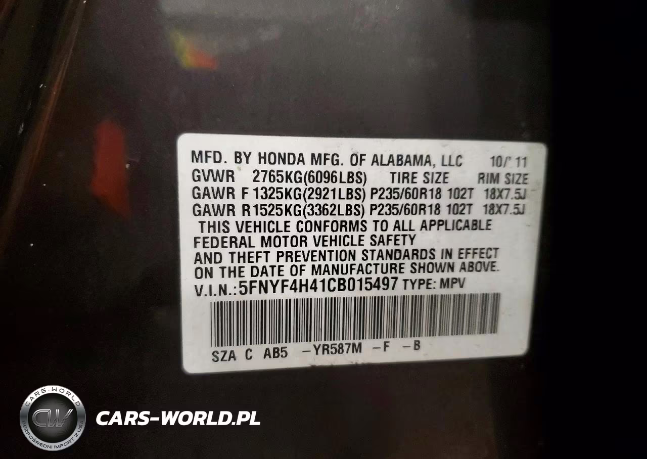 2012 Honda Pilot Ex VIN:5FNYF4H41CB015497 - 12