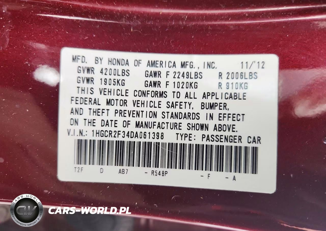 2013 Honda Accord Lx VIN:1HGCR2F34DA061398 - 13