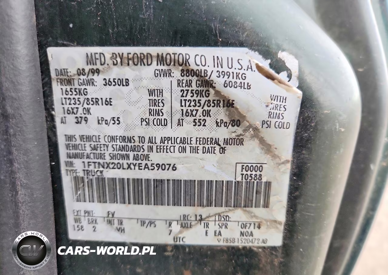 2000 Ford F250 Super Duty VIN:1FTNX20LXYEA59076 - 12