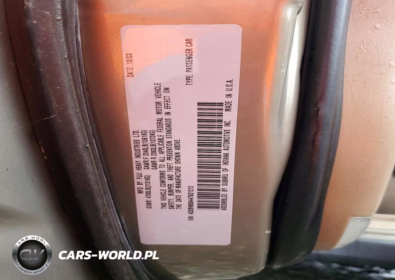 2004 Subaru Legacy Outback H6 3.0 Ll Bean VIN:4S3BH806447621212 - 13
