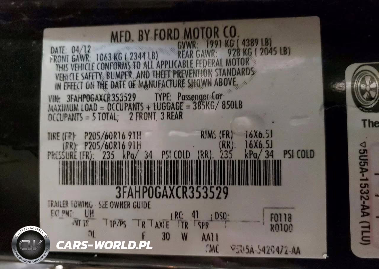 2012 Ford Fusion S VIN:3FAHP0GAXCR353529 - 12