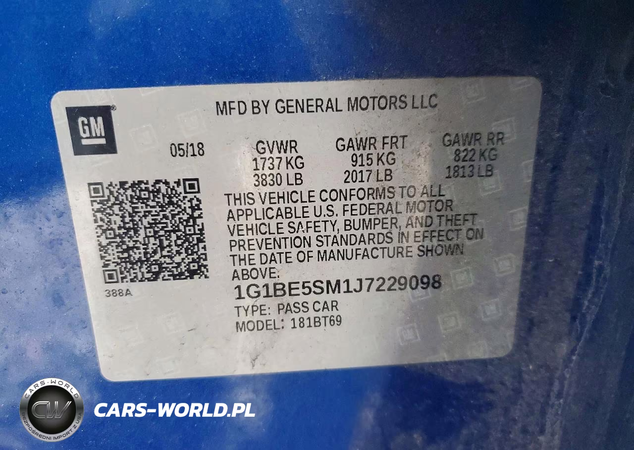 2018 Chevrolet Cruze Lt VIN:1G1BE5SM1J7229098 - 12