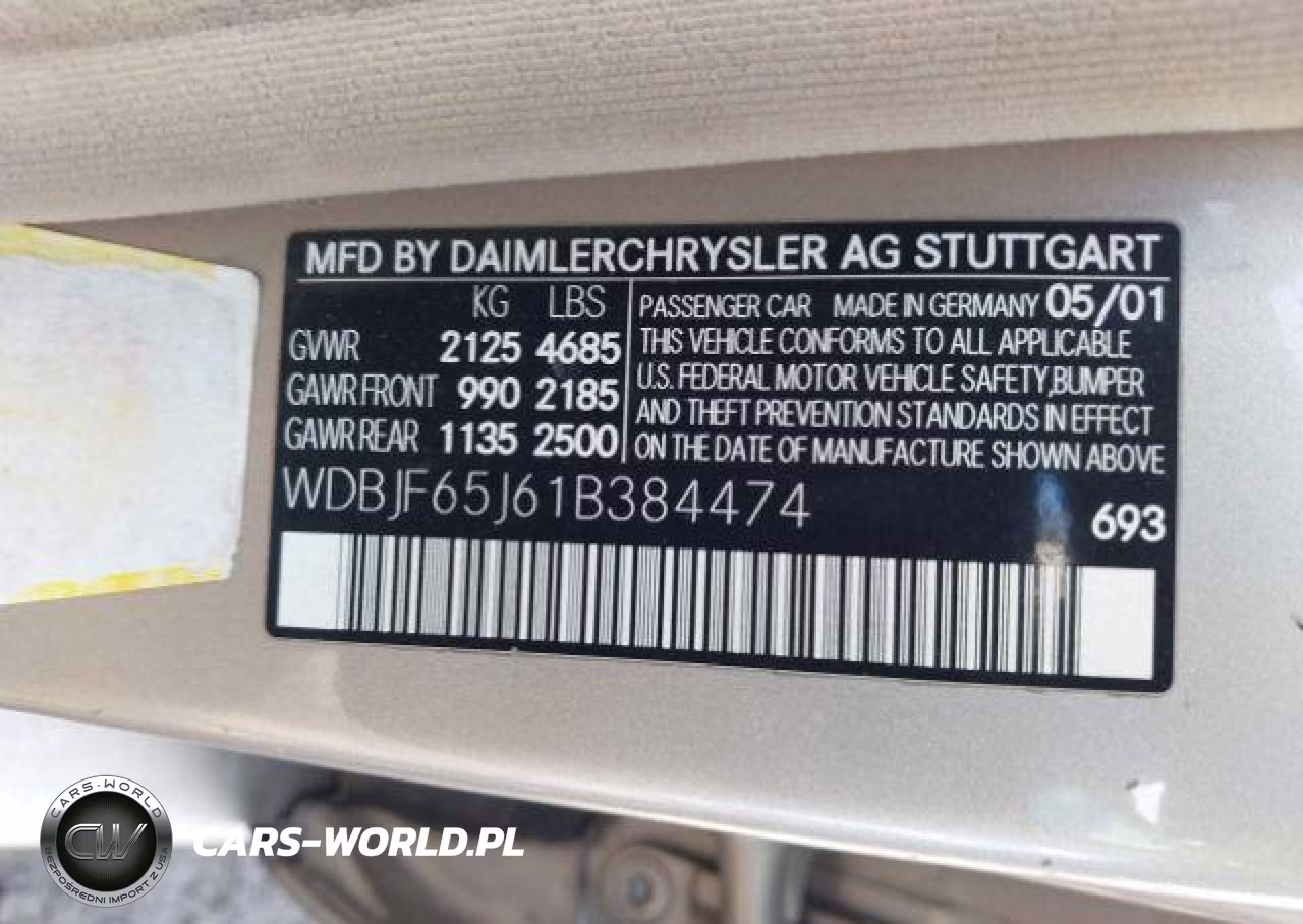 2001 Mercedes-Benz E 320 VIN:WDBJF65J61B384474 - 10