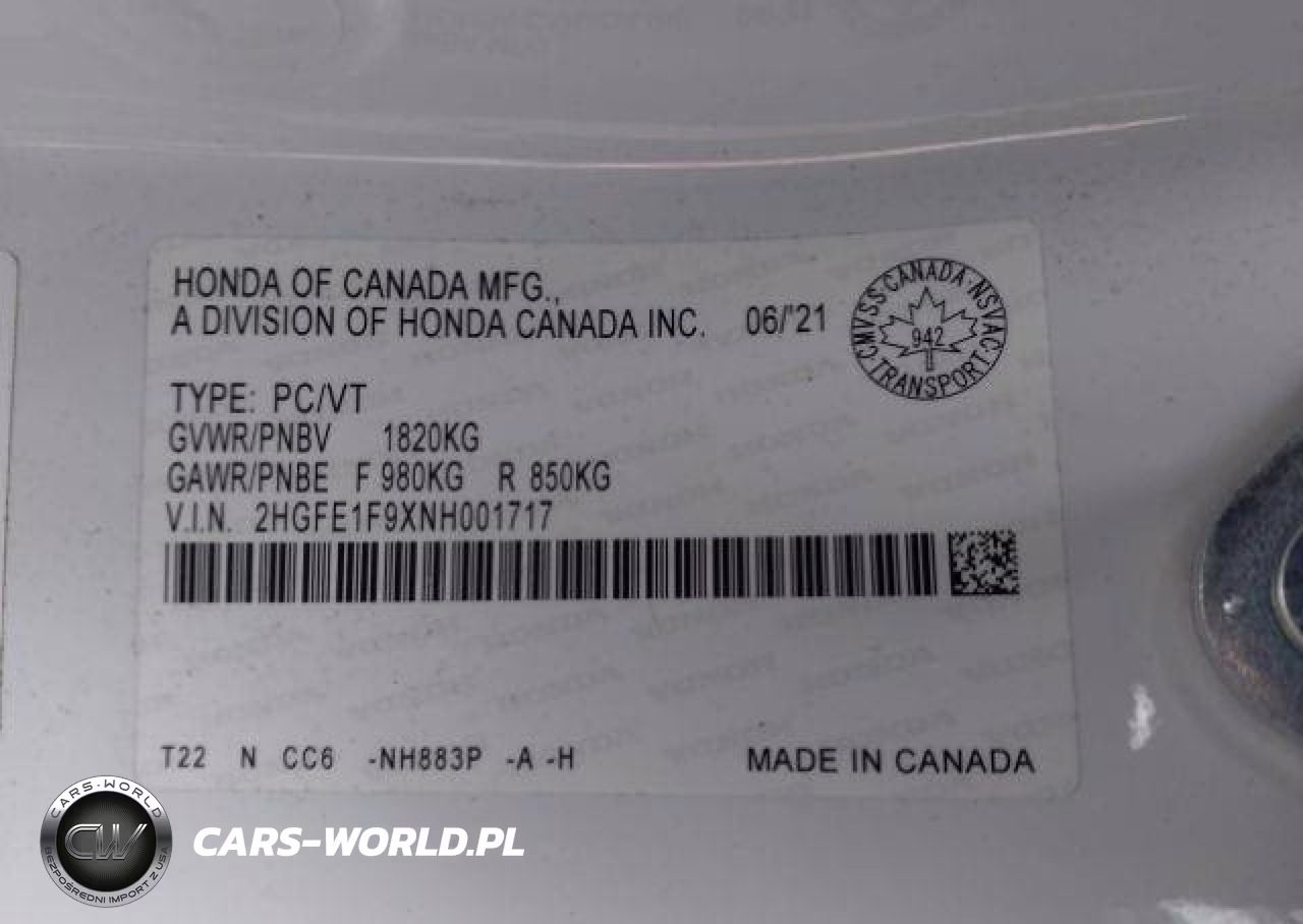 2022 Honda Civic Touring VIN:2HGFE1F9XNH001717 - 10