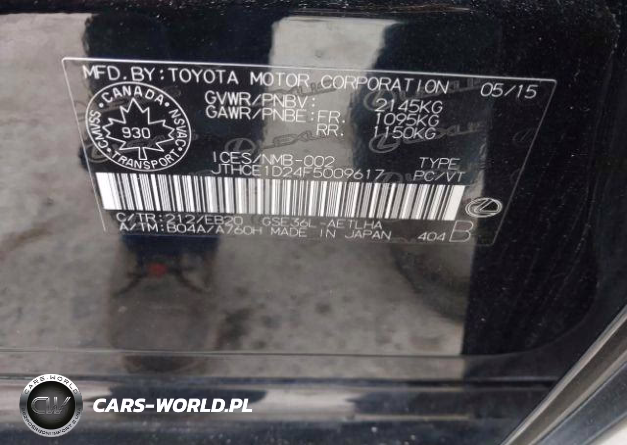 2015 Lexus Is 350 VIN:JTHCE1D24F5009617 - 10