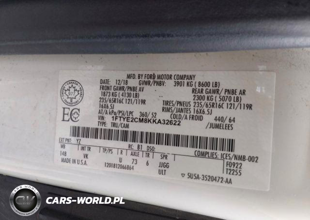 2019 Ford Transit T-150 VIN:1FTYE2CM8KKA32622 - 9