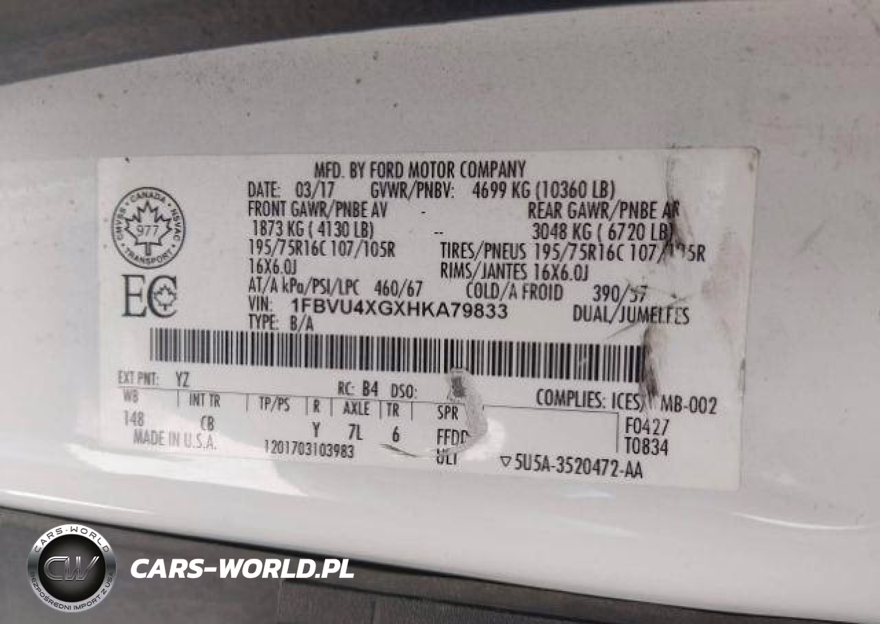 2017 Ford Transit T-350 Hd VIN:1FBVU4XGXHKA79833 - 9