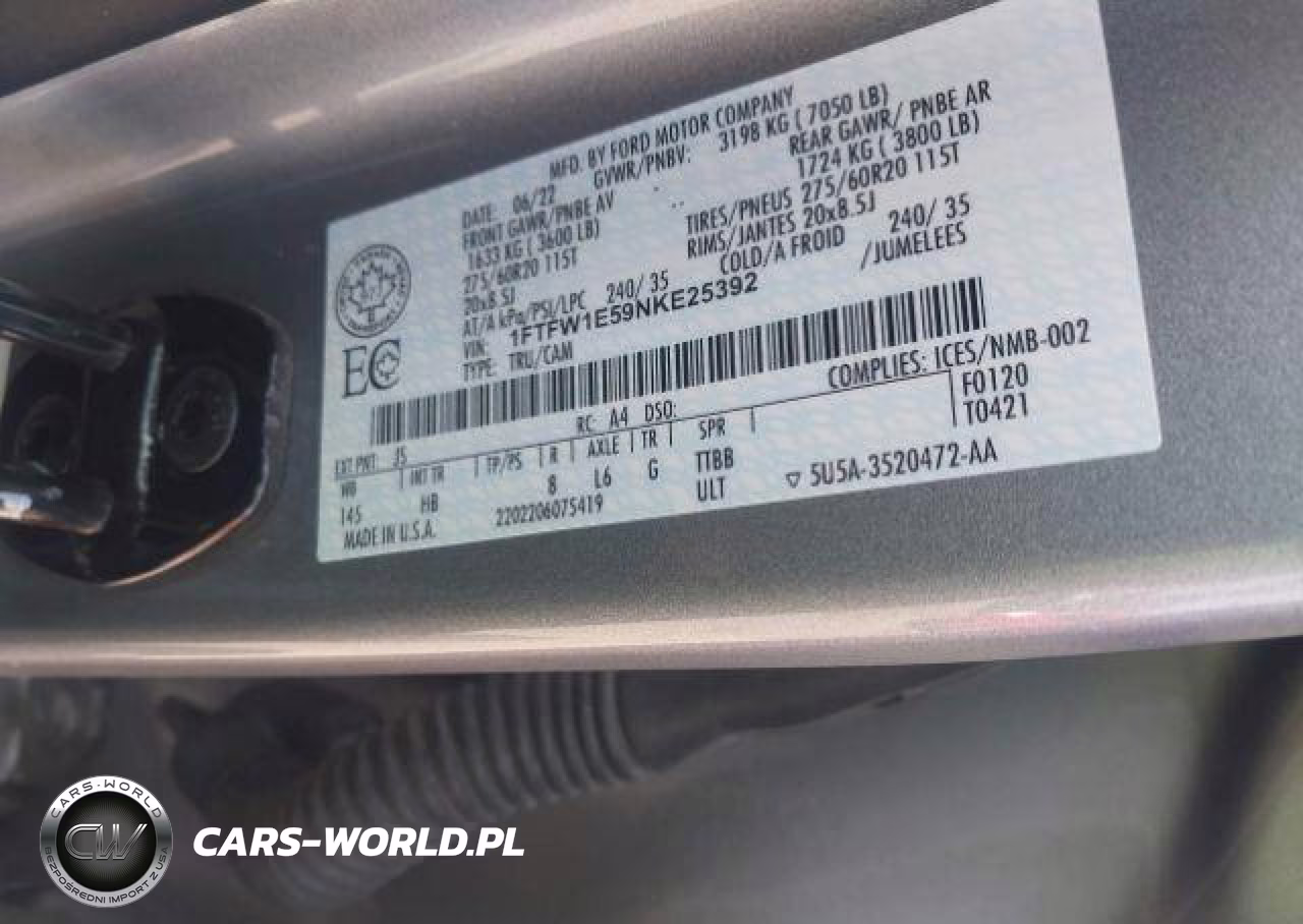 2022 Ford F150 Supercrew VIN:1FTFW1E59NKE25392 - 10