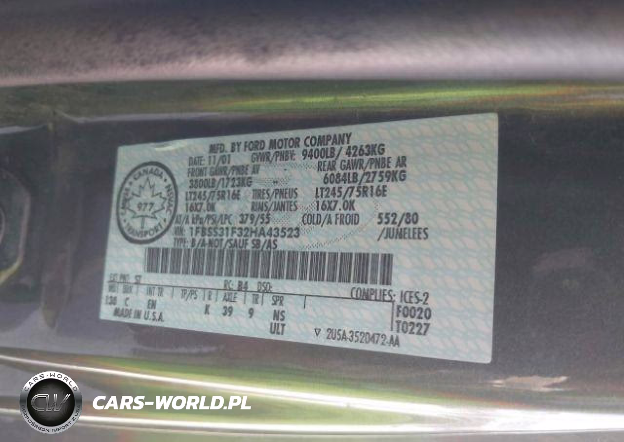 2002 Ford Econoline E350 Super Duty Wagon VIN:1FBSS31F32HA43523 - 10