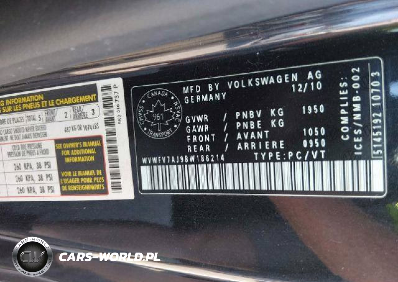 2011 Volkswagen Gti VIN:WVWFV7AJ9BW186214 - 10