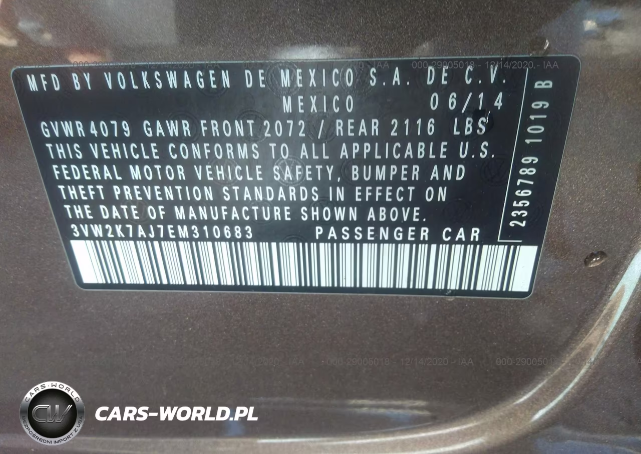 2014 Volkswagen Jetta 2.0L S VIN:3VW2K7AJ7EM310683 - 9