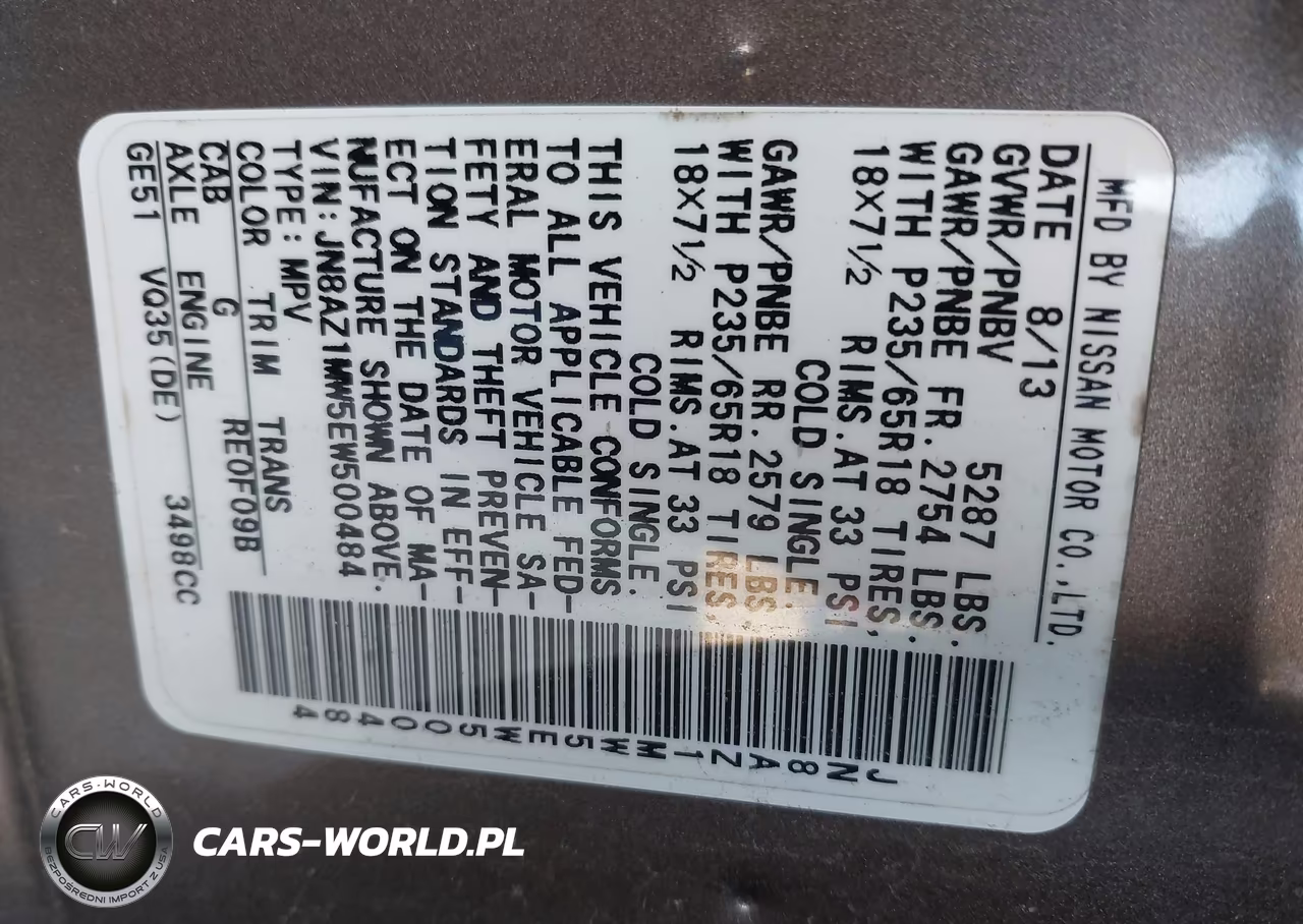 2014 Nissan Murano Sl VIN:JN8AZ1MW5EW500484 - 9
