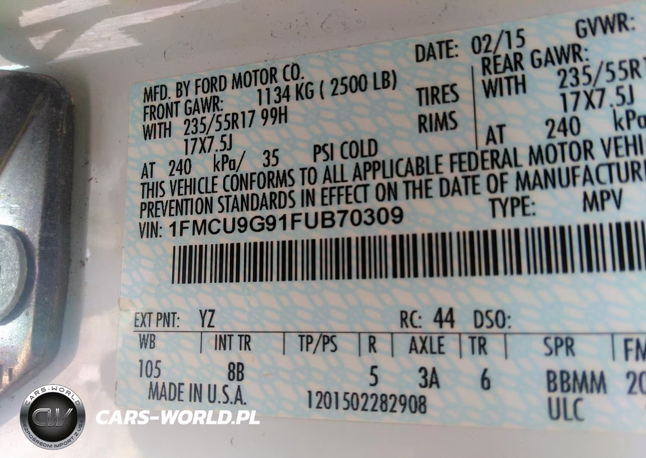 2015 Ford Escape Se VIN:1FMCU9G91FUB70309 - 9