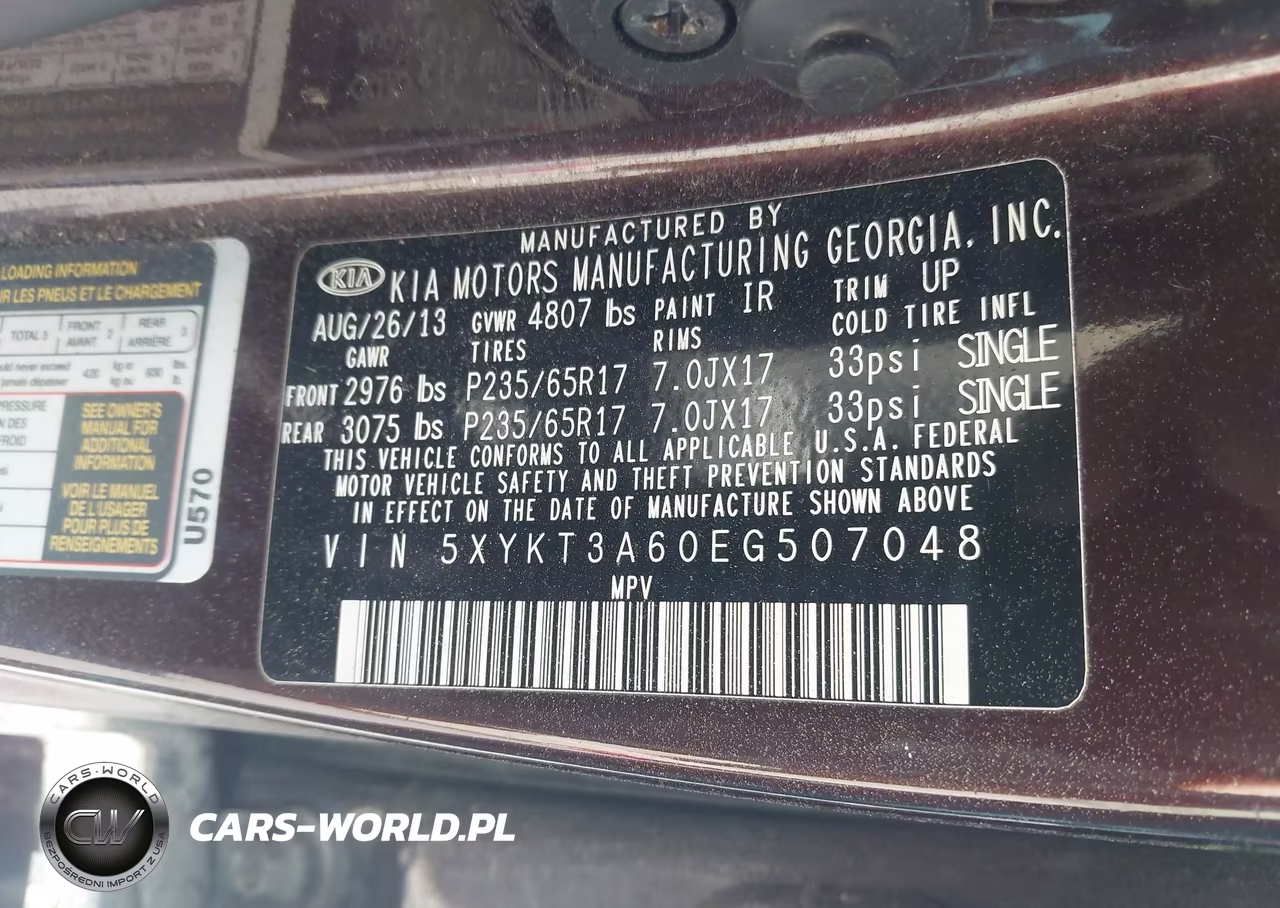 2014 Kia Sorento Lx VIN:5XYKT3A60EG507048 - 9