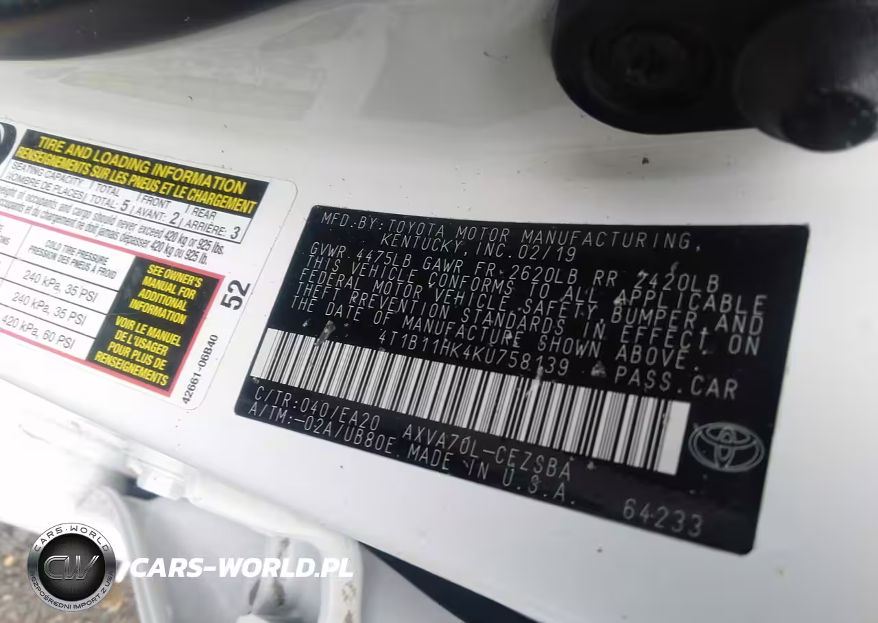 2019 Toyota Camry Se VIN:4T1B11HK4KU758139 - 8