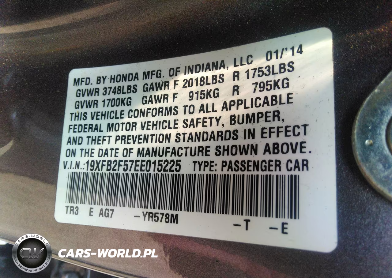 2014 Honda Civic Lx VIN:19XFB2F57EE015225 - 9