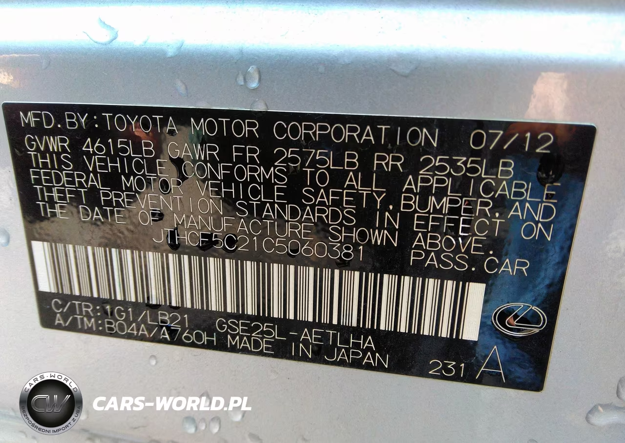 2012 Lexus Is 250 VIN:JTHCF5C21C5060381 - 9