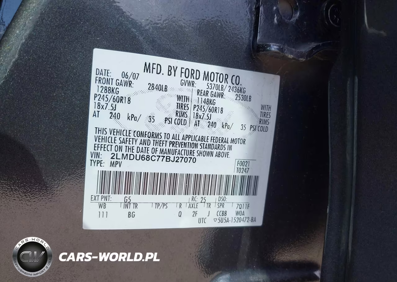 2007 Lincoln Mkx VIN:2LMDU68C77BJ27070 - 9