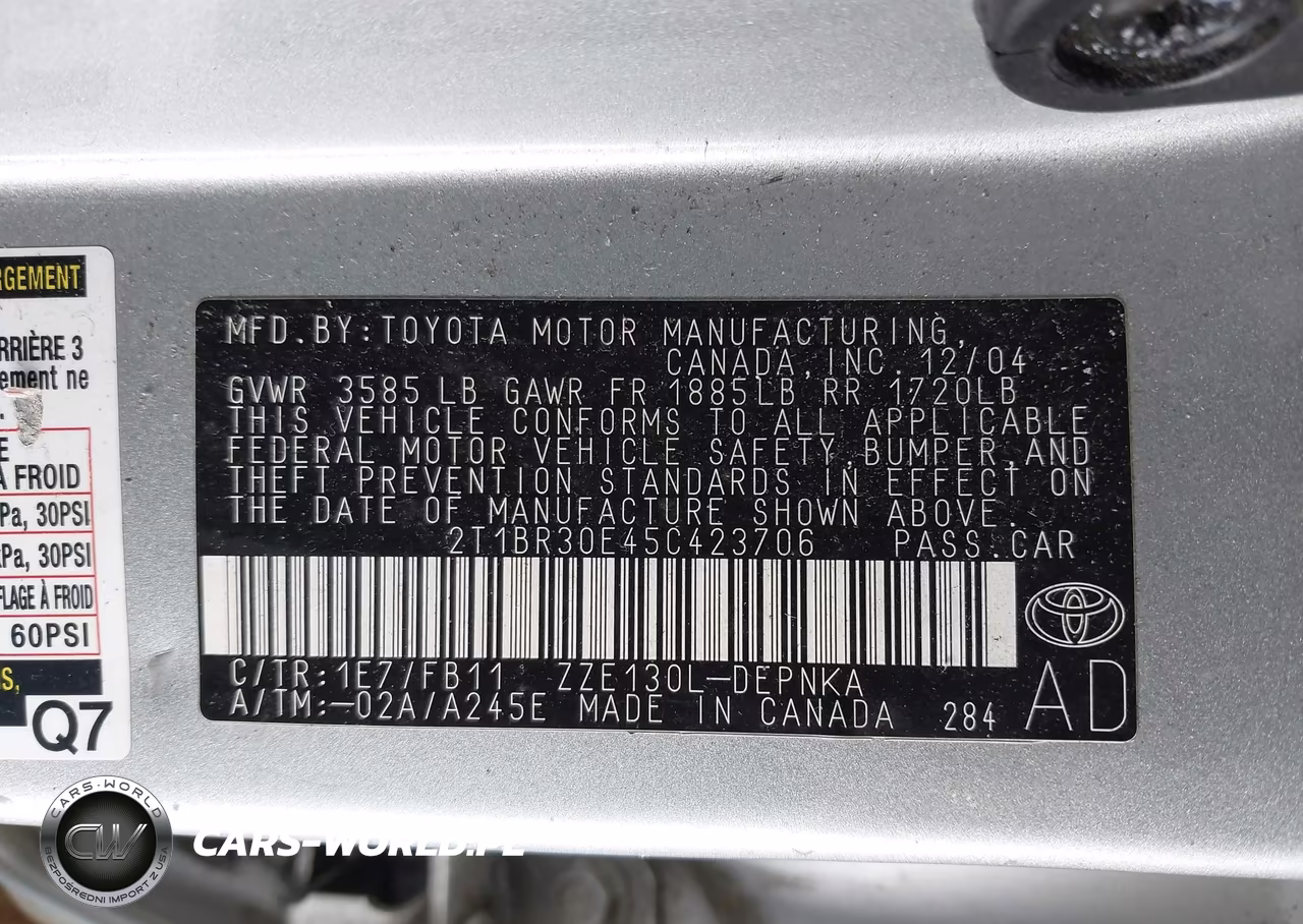 2005 Toyota Corolla Le VIN:2T1BR30E45C423706 - 9