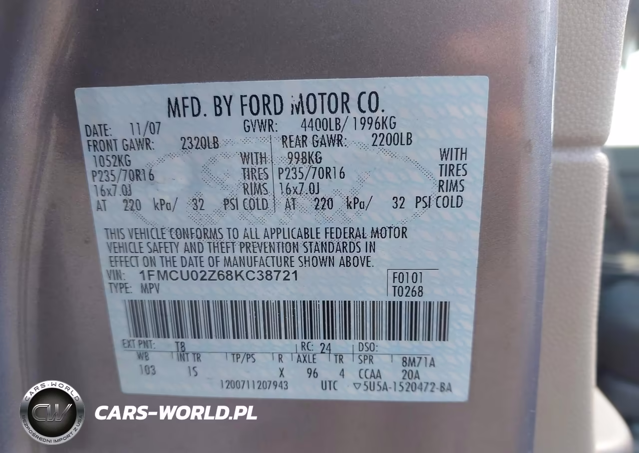 2008 Ford Escape Xls VIN:1FMCU02Z68KC38721 - 9