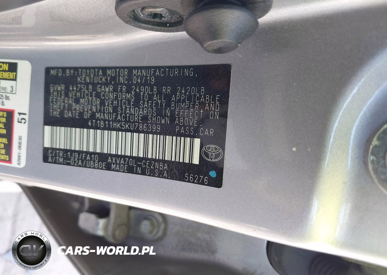 2019 Toyota Camry Le VIN:4T1B11HK5KU786399 - 9
