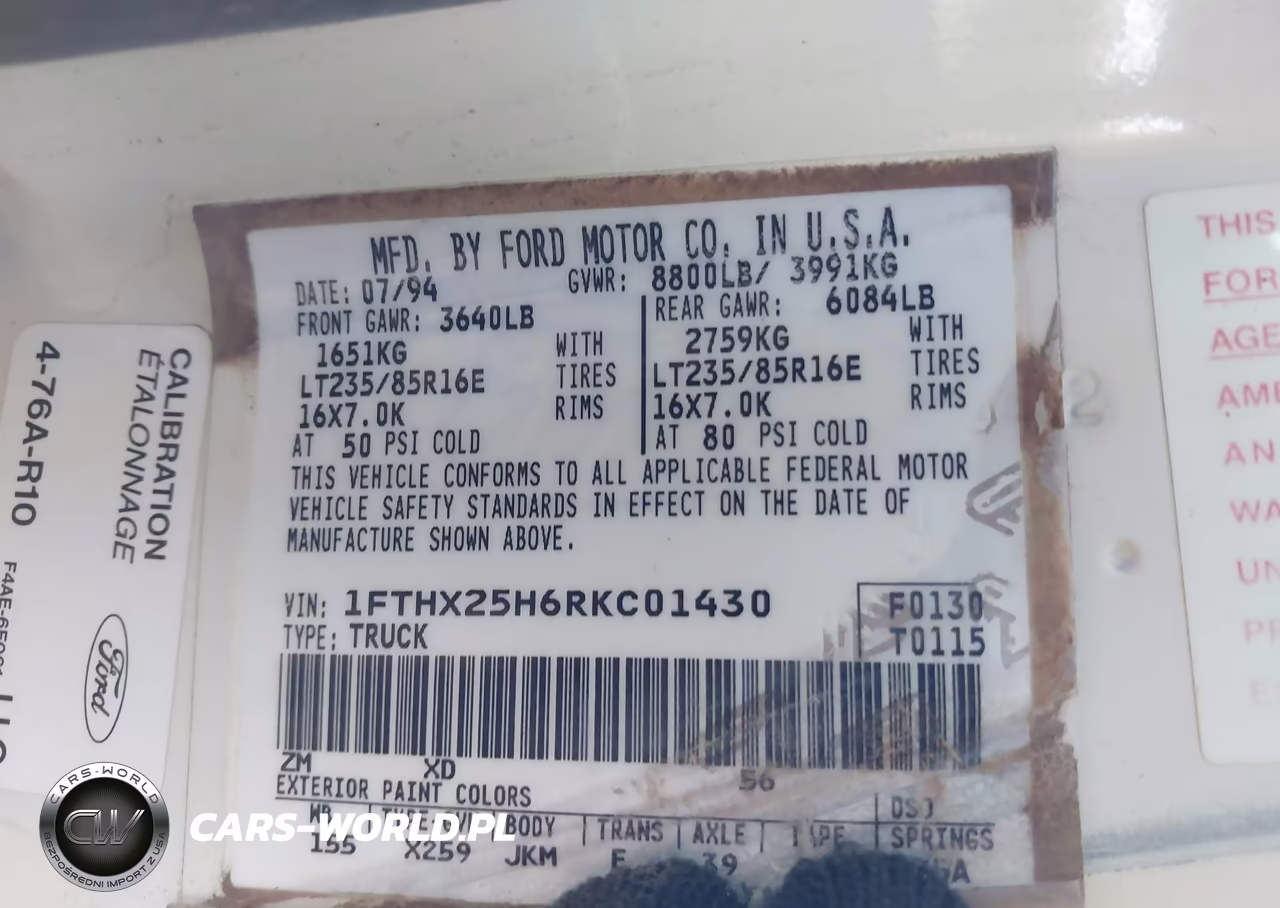 1994 Ford F250 VIN:1FTHX25H6RKC01430 - 9