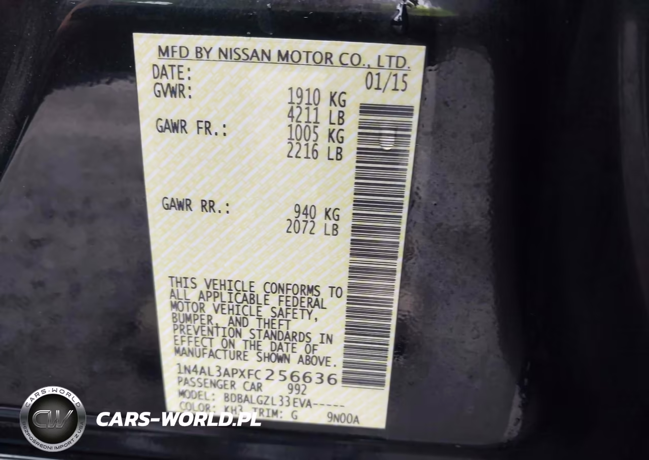 2015 Nissan Altima 2.5-2.5 S-2.5 Sl-2.5 Sv VIN:1N4AL3APXFC256636 - 9