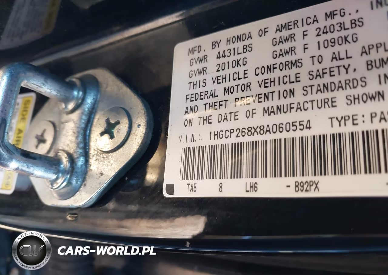 2008 Honda Accord 2.4 Ex-L VIN:1HGCP268X8A060554 - 9