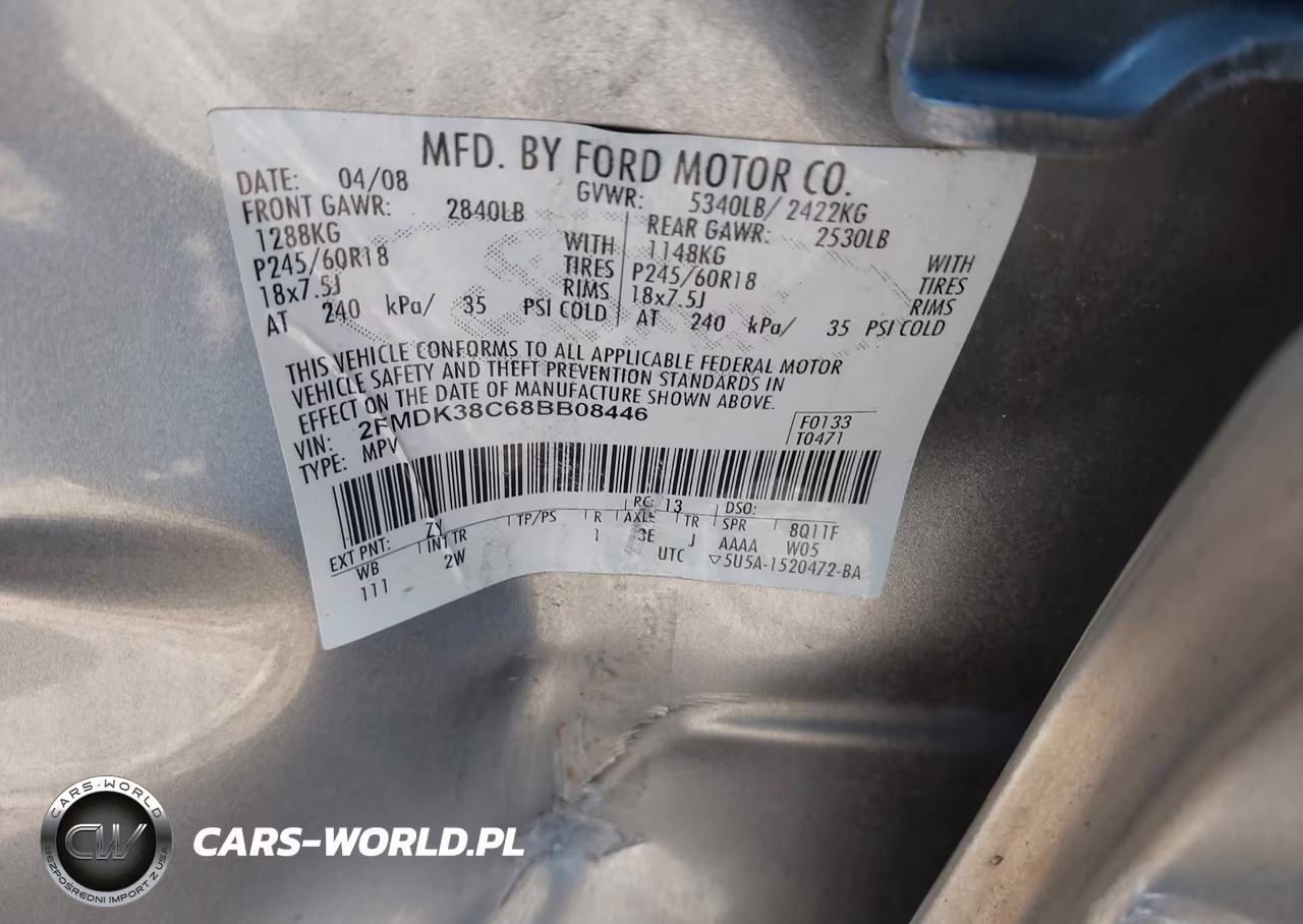 2008 Ford Edge Sel VIN:2FMDK38C68BB08446 - 9