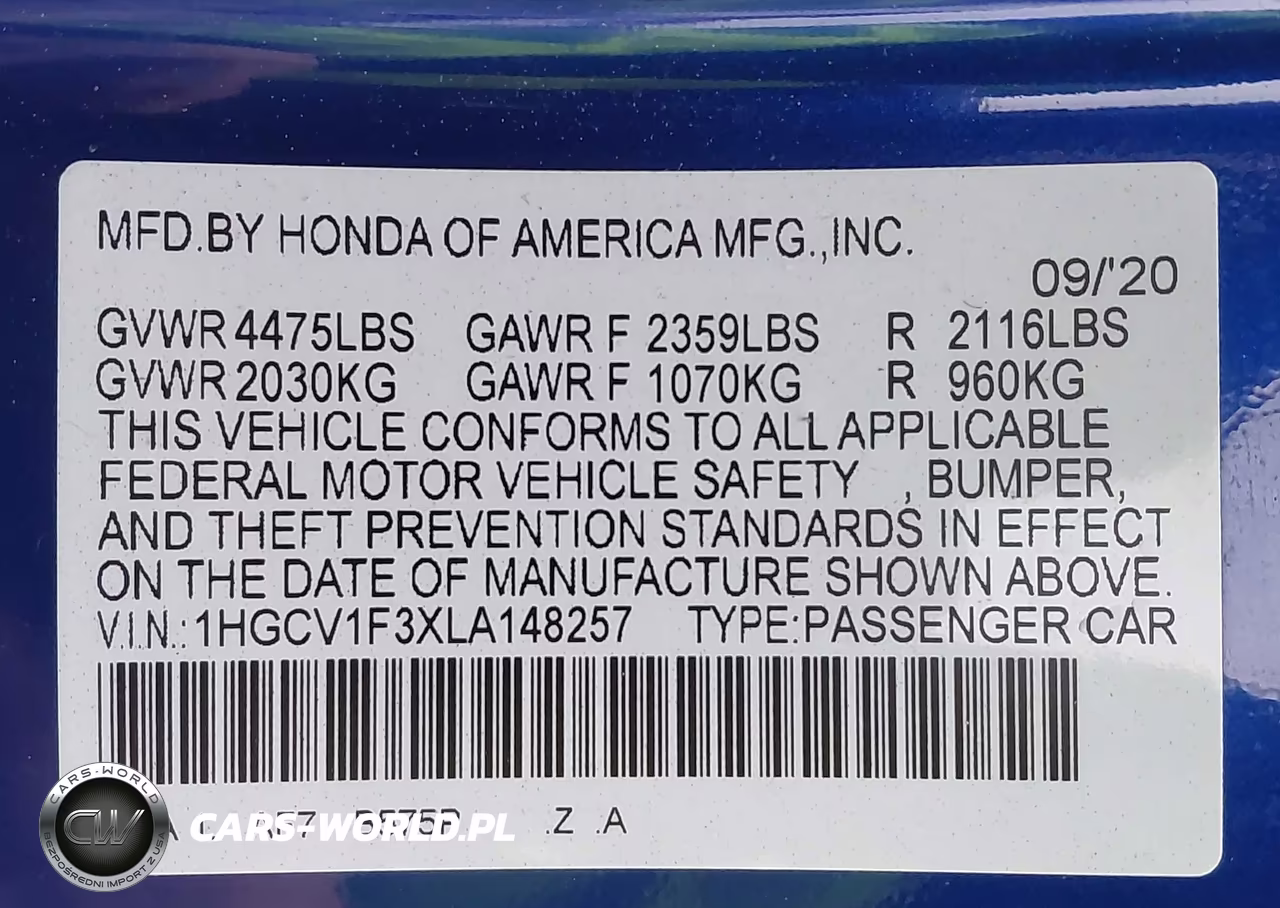 2020 Honda Accord Sport VIN:1HGCV1F3XLA148257 - 9