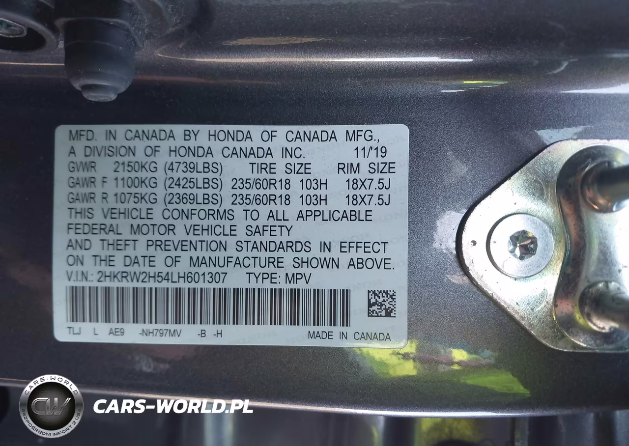 2020 Honda Cr-V Awd Ex VIN:2HKRW2H54LH601307 - 9
