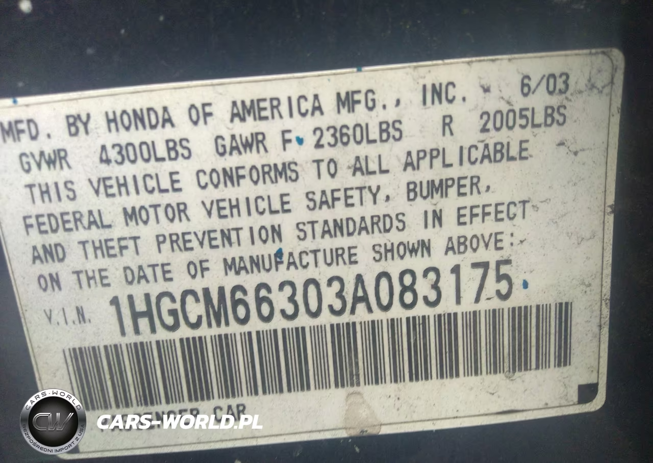 2003 Honda Accord 3.0 Lx VIN:1HGCM66303A083175 - 9