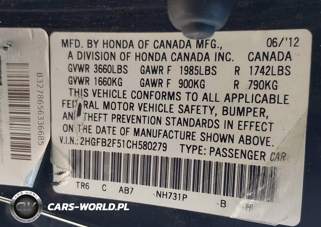 2012 Honda Civic Lx VIN:2HGFB2F51CH580279 - 9