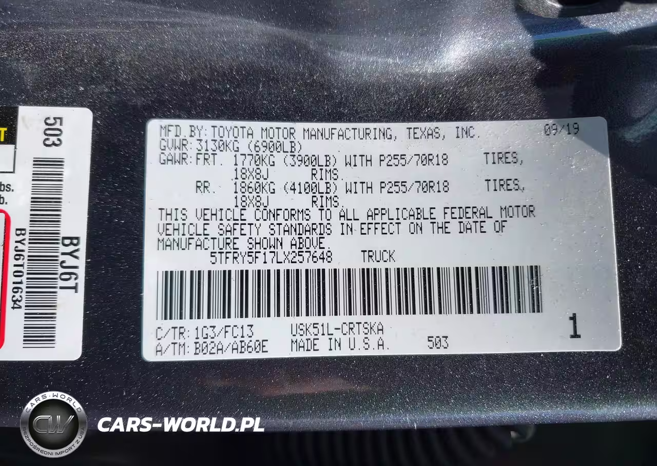 2020 Toyota Tundra Sr5 VIN:5TFRY5F17LX257648 - 9