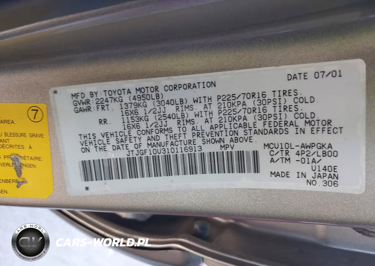 2001 Lexus Rx 300 VIN:JTJGF10U310116913 - 9