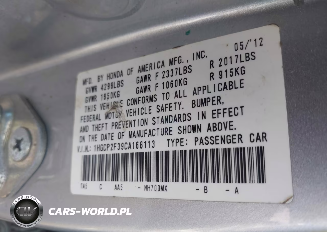 2012 Honda Accord 2.4 Lx VIN:1HGCP2F39CA168113 - 9