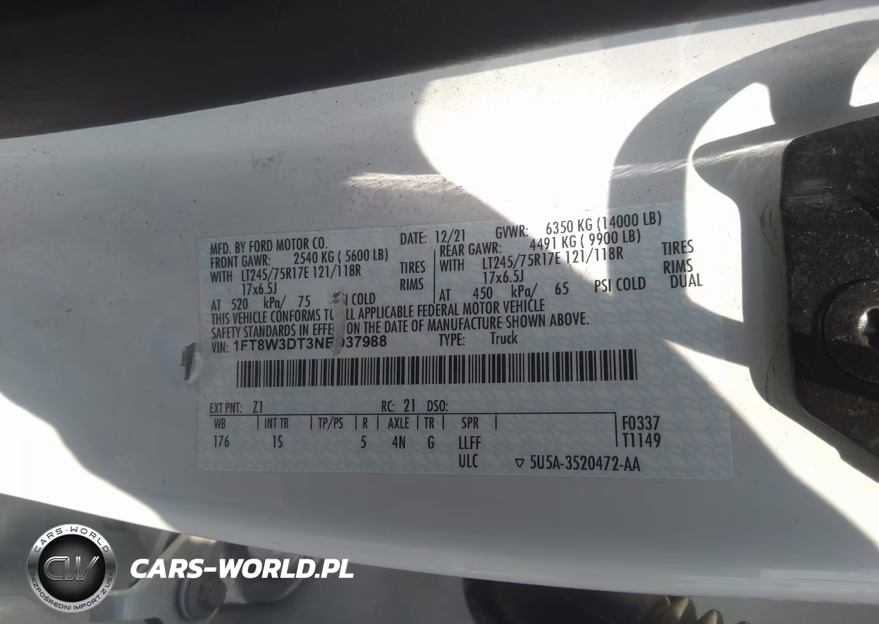 2022 Ford F-350 Xl VIN:1FT8W3DT3NED37988 - 9