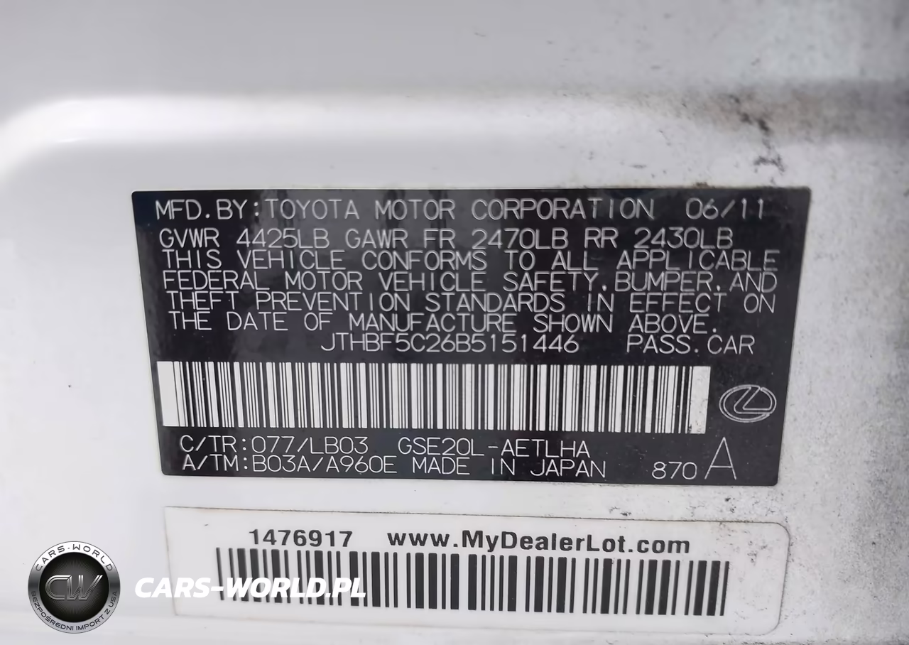 2011 Lexus Is 250 VIN:JTHBF5C26B5151446 - 9