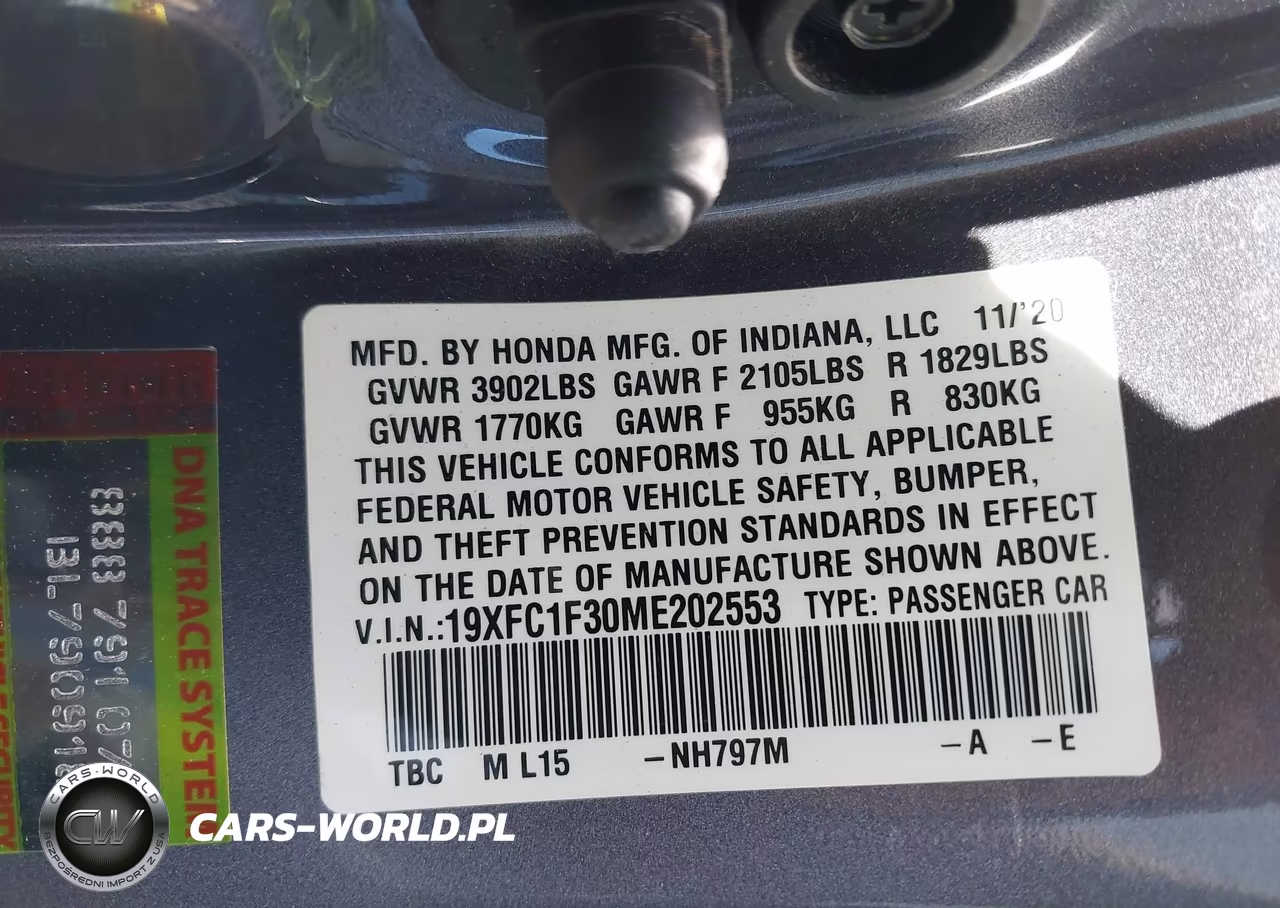 2021 Honda Civic Ex VIN:19XFC1F30ME202553 - 9