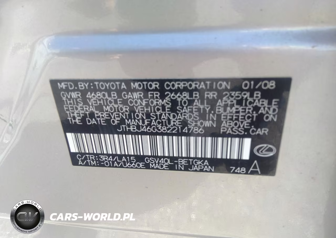 2008 Lexus Es 350 VIN:JTHBJ46G382214786 - 9