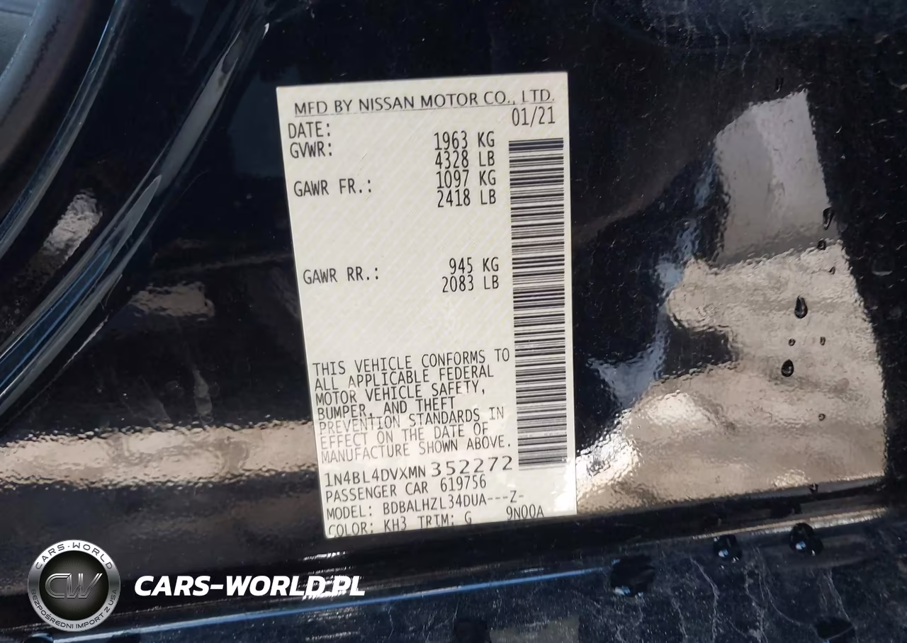 2021 Nissan Altima Sv Fwd VIN:1N4BL4DVXMN352272 - 9