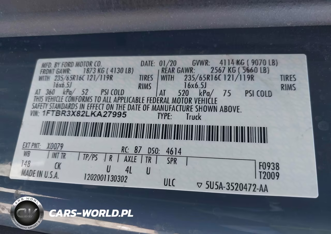 2020 Ford Transit-250 Cargo Van VIN:1FTBR3X82LKA27995 - 9
